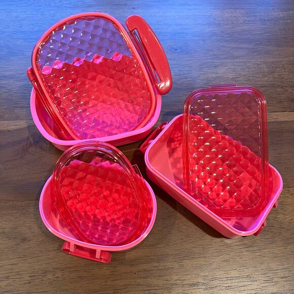 Pink Jewel Bento Lunch Box Set - 3 Latched Food Storage Containers - Picture 1 of 5
